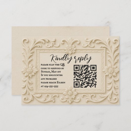 Marble Veil QR Code Wedding RSVP Kaart (Voorkant / Achterkant)