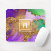 Marble waterverf gold paars aqua green monogram muismat (Met muis)
