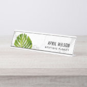 MARBLE WATERVERF GREEN MONSTERA LEAF FOLIAGE BUREAU NAAMBORDJE (Voorkant)