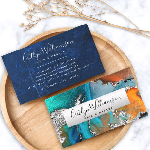 Marble waterverf Silver Turquoise script stylist Visitekaartje