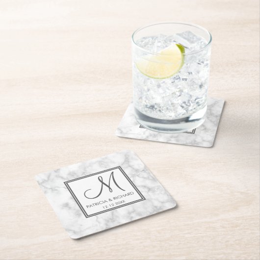 Marble Wedding Monogram Kartonnen Onderzetters (Insitu)