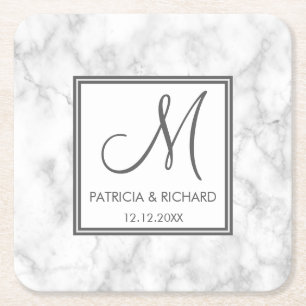 Marble Wedding Monogram Kartonnen Onderzetters