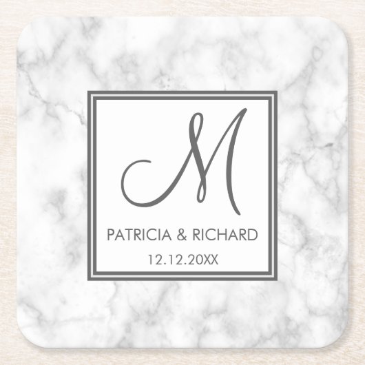 Marble Wedding Monogram Kartonnen Onderzetters (Voorkant)