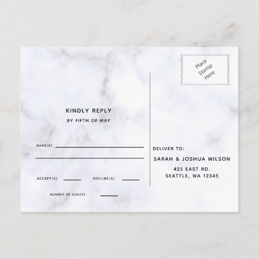 Marble Wedding rsvp Uitnodiging Briefkaart (Achterkant)