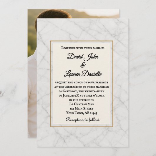 Marble Whisper Photo Wedding Invitation Kaart (Voorkant / Achterkant)