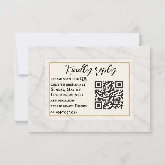 Marble Whisper QR Code Wedding RSVP Card (Voorkant)