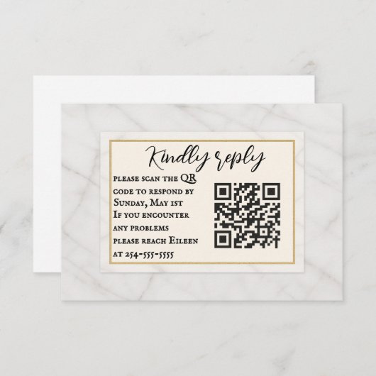 Marble Whisper QR Code Wedding RSVP Card (Voorkant / Achterkant)