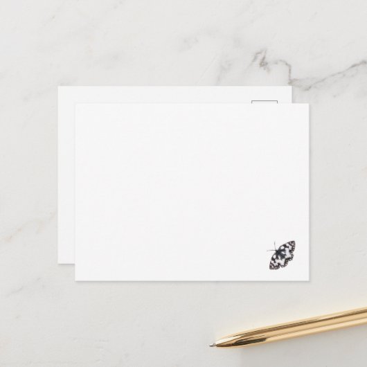 Marble White Butterfly Card Briefkaart (Voorkant / Achterkant in situ)
