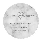 Marble white de heer mevrouw elegant recent weds snijplank (Voorkant)