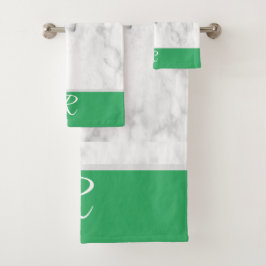 Marble White en Green Monogram Initiaal Bad Handdoek