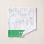 Marble White en Green Monogram Initiaal Bad Handdoek (Wasdoekje)
