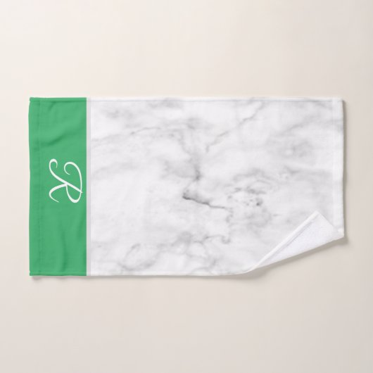 Marble White en Green Monogram Initiaal Bad Handdoek (Handdoek)