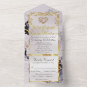 Marble & White, Gold Frame, Gold Heart All In One Uitnodiging (Binnen)