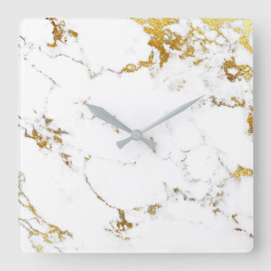 Marble White Gold Grey Carrara Abstract minimaal Vierkante Klok