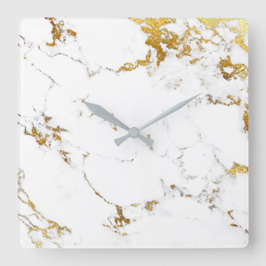 Marble White Gold Grey Carrara Abstract minimaal Vierkante Klok (Voorkant)