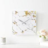 Marble White Gold Grey Carrara Abstract minimaal Vierkante Klok (Huis)