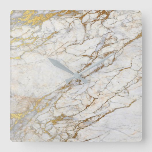 Marble White Grey Gold Graphite Carrara Vierkante Klok (Voorkant)