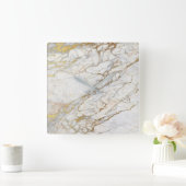 Marble White Grey Gold Graphite Carrara Vierkante Klok (Huis)