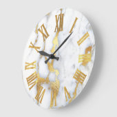 Marble White Grey Gold Metallic Roman Numbers Grote Klok (Hoek)