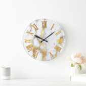 Marble White Grey Gold Metallic Roman Numbers Grote Klok (Huis)