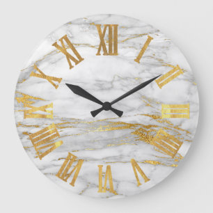 Marble White Grey Gold Metallic Roman Numbers Grote Klok