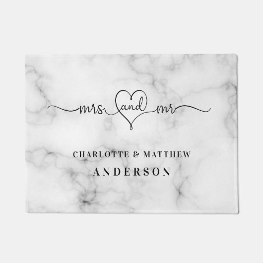 Marble white names de heer mevrouw elegant recent  deurmat (Voorkant)