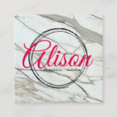 Marble white roze kalligraphy letters square card. vierkante visitekaartje (Voorkant)