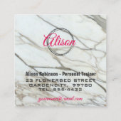 Marble white roze kalligraphy letters square card. vierkante visitekaartje (Achterkant)