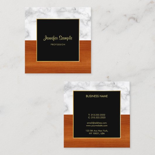 Marble Wood Gold Luxury Moderne Elegant Sjabloon Vierkante Visitekaartje (Voorkant / Achterkant)