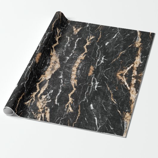 Marble wrapting paper, Black Gold marble gift wrap Cadeaupapier (Uitgerold)
