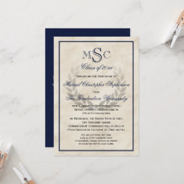 Marble Wreath Monogram Classic College Graduing Kaart