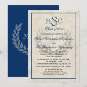 Marble Wreath Monogram Classic College Graduing Kaart (Voorkant / Achterkant)