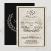Marble Wreath Monogram Classic College Graduing Kaart (Voorkant / Achterkant)