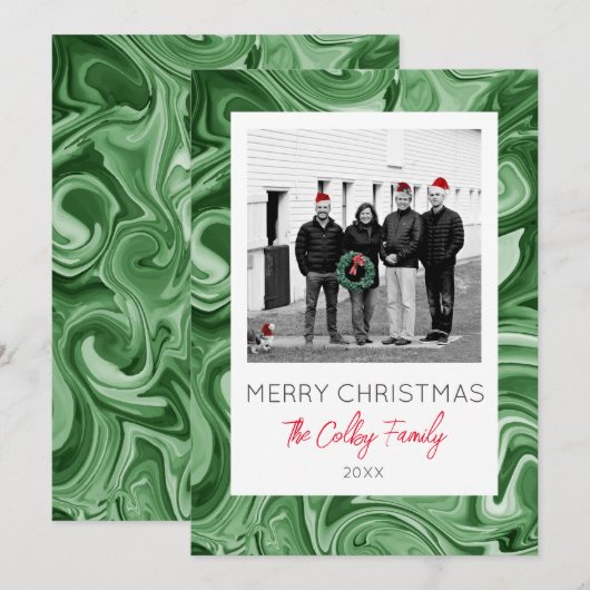 Marbled Art Kerstfoto Kaartnaam Feestjaar Kaart (Voorkant / Achterkant)