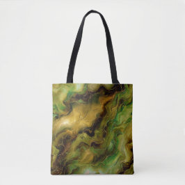 Marbled Effect in Green and Gold Tote Bag