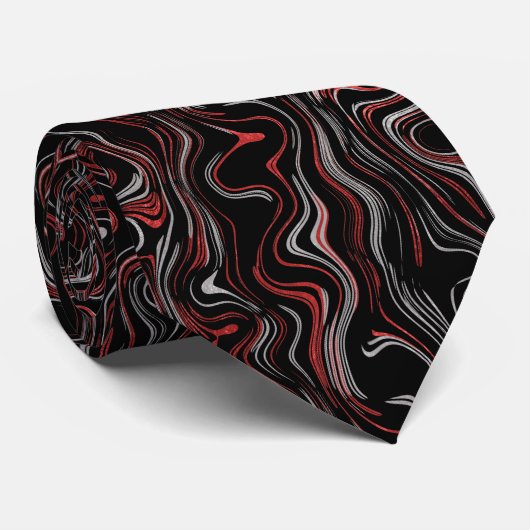 Marbled Foil Red Silver Black Business Classy Stropdas (Opgerold)
