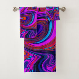 Marbled Magenta, Blue and Red Abstract Art Bad Handdoek