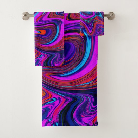 Marbled Magenta, Blue and Red Abstract Art Bad Handdoek (Insitu)