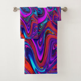 Marbled Magenta, Blue and Red Abstract Art Bad Handdoek