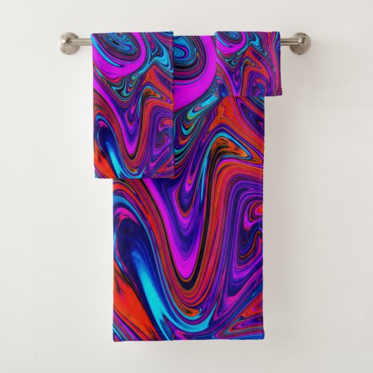 Marbled Magenta, Blue and Red Abstract Art Bad Handdoek (Insitu)