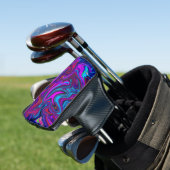 Marbled Magenta, Blue and Red Abstract Art Golfheadcover (Insitu)