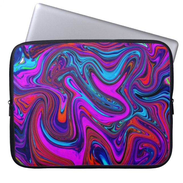 Marbled Magenta, Blue and Red Abstract Art Laptop Sleeve (Voorkant)