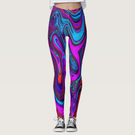 Marbled Magenta, Blue and Red Abstract Art Leggings