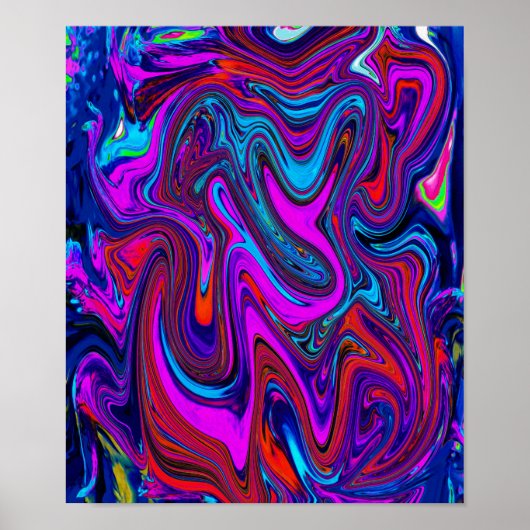 Marbled Magenta, Blue and Red Abstract Art Poster (Voorkant)