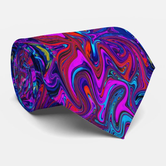 Marbled Magenta, Blue and Red Abstract Art Stropdas (Opgerold)