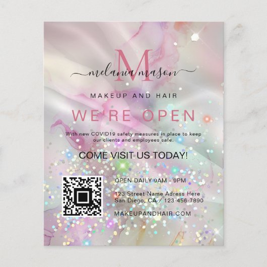 Marbled Makeup Artist Holografische Glitter QR-cod Flyer (Voorkant)