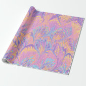 MARBLED PAPER,ABSTRACT PINK BLUE PEACOCK PATTERN CADEAUPAPIER (Uitgerold)