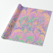 MARBLED PAPER,ABSTRACT PINK GREEN PEACOCK PATTERN CADEAUPAPIER (Uitgerold)