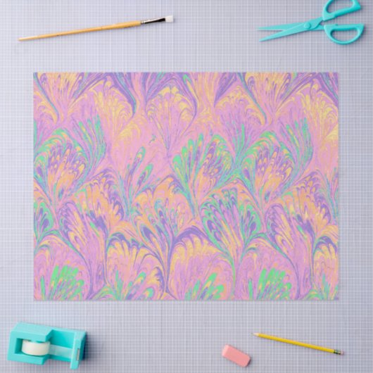 MARBLED PAPER,ABSTRACT PINK GREEN  PEACOCK PATTERN TISSUEPAPIER (Craft)