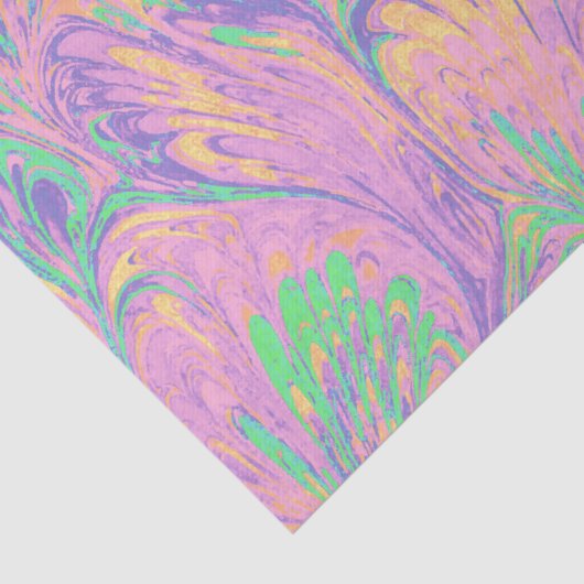 MARBLED PAPER,ABSTRACT PINK GREEN  PEACOCK PATTERN TISSUEPAPIER (Detail)